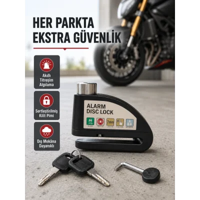 BUĞZ Titreşim Sensörlü Alarmlı Motosiklet Disk Kilidi 14mm Çelik Çift Kilitleme