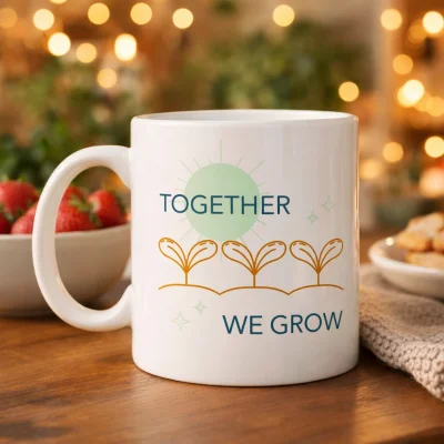 BUĞZ Together We Grow Tasarımlı Porselen Kupa Model 38 – Sevgi Temalı Özel Hediye Kupası
