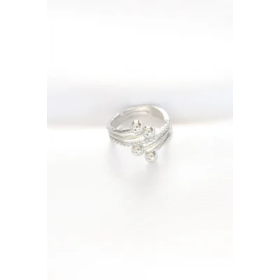 BUĞZ Topçuk Model Zirkon Taşlı Silver Renk Ayarlanabilir Yüzük - Lisinya