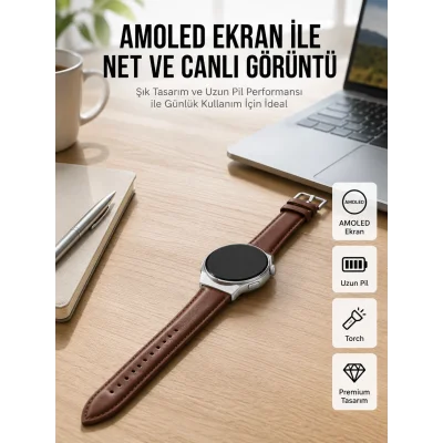 BUĞZ Torch Özellikli AMOLED Ekranlı Akıllı Saat Uzun Pil Yeni Nesil