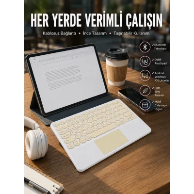 BUĞZ Touchpad Uyumlu Bluetooth Klavye Slim Kablosuz Wifi Q Klavye
