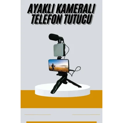  Tripod Telefon Tutucu Kumandalı Mikrofon Led Işık Vlog Video Kayıt