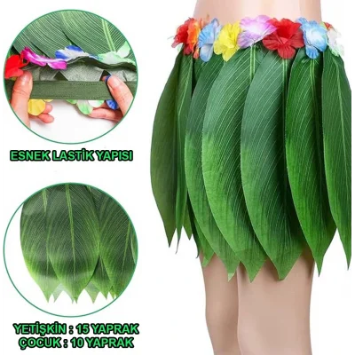 BUĞZ Tropikal Esintili Hawaii Yapraklı Parti Eteği Yetişkin Boy
