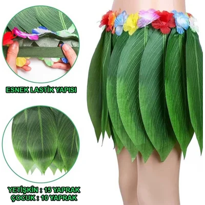 BUĞZ Tropikal Esintili Hawaii Yapraklı Parti Eteği Yetişkin Boy - Lisinya