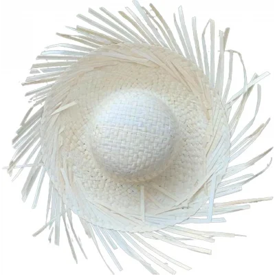 BUĞZ Tropikal Parti Beyaz Hasır Hawaii Şapkası 13x36 cm