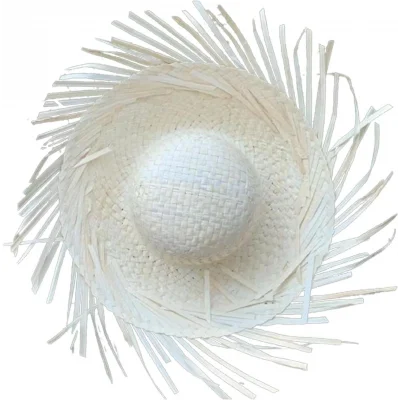 BUĞZ Tropikal Parti Beyaz Hasır Hawaii Şapkası 13x36 Cm
