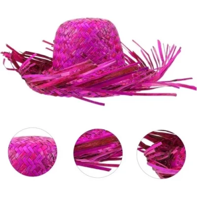  Tropikal Parti Fuşya Hasır Hawaii Şapkası