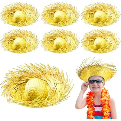 BUĞZ Tropikal Parti Sarı Hasır Hawaii Şapkası