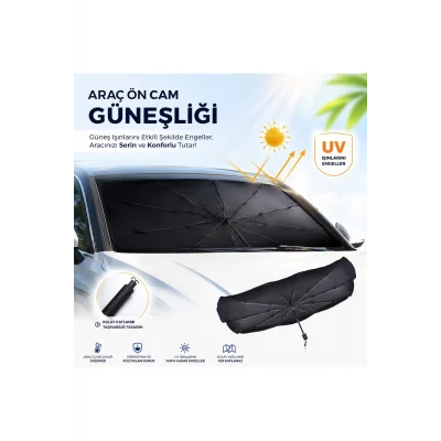 BUĞZ Tüm Araçlara Uyumlu Katlanır Şemsiye Oto Ön Cam Güneşliği Perde Gölgelik UV Blok