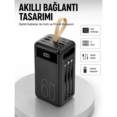 BUĞZ Tüm Cihazlarla Uyumlu LED Fenerli 4 Çıkışlı Powerbank Yeni Nesil