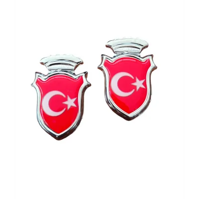 BUĞZ Türk Bayraklı  Arma Damla Etiket Kırmızı 2li