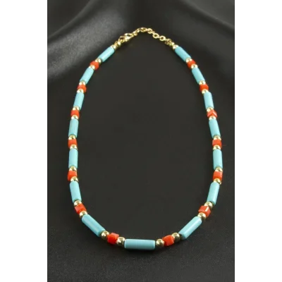 BUĞZ Turkuaz Boncuk Kristal Kolye