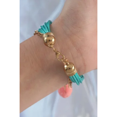 BUĞZ Turkuaz Renk Kar Tanesi Figür Zincir Detay İpli Çoklu Bileklik - Lisinya