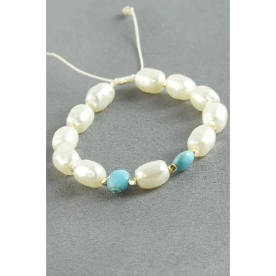 BUĞZ Turkuaz Taşlı İnci Bileklik