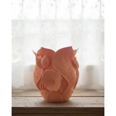 BUĞZ Turuncu Floral Tasarımlı 3D Vazo Şık Ev Dekorasyon Aksesuarı