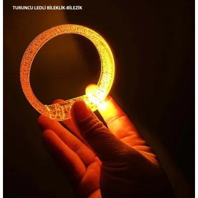 BUĞZ Turuncu Led Işıklı Baskı Yapılabilen Pilli Bileklik Bilezik 1,5 Cm Genişlik