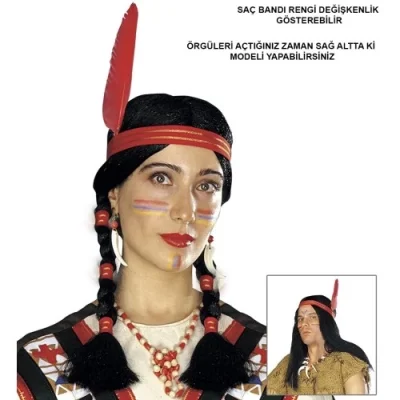  Tüylü Örgülü Kızılderili Parti Peruğu