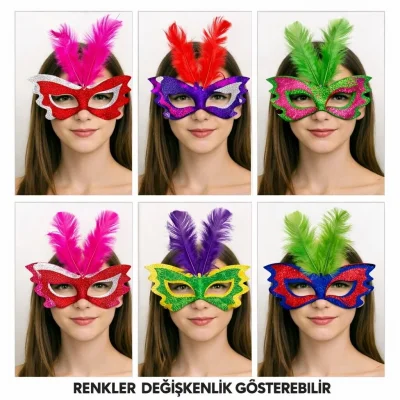 BUĞZ Tüylü Renkli Karton Parti Maskesi – 6 Renk
