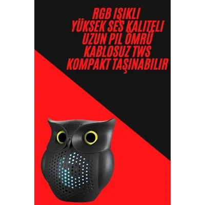  TWS Bluetooth Hoparlör Baykuş Tasarımlı Taşınabilir RGB Işıklı Uzun Pil Ömrü