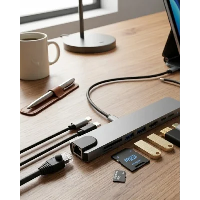 BUĞZ Type C Çoklu Port Hub 8 Port USB HDMI SD Kart Ethernet Adaptör