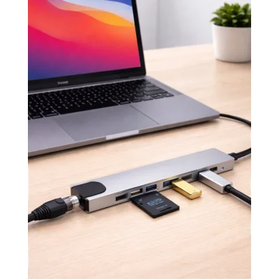 BUĞZ Type C Hub Çoklayıcı 8 Port USB HDMI RJ45 Kart Okuyucu