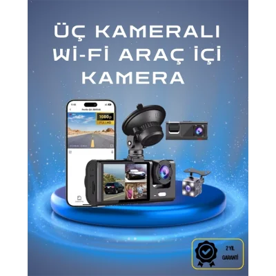 BUĞZ Üç Kameralı 1080p Full HD Araç İçi Kamera – G-Sensörlü ve Gece Görüşlü