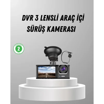 BUĞZ Üç Kameralı Araç DVR Full HD Gece Görüşlü ve 2 inç IPS Ekranlı
