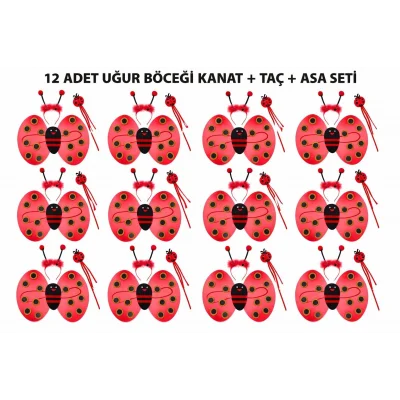 BUĞZ Uğur Böceği Kostüm Seti - Kanat Taç Asa 3 Parça 12 Adet