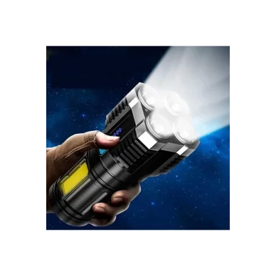 Ultra Parlak El Feneri Usb Şarj 4 Led+yan Cob Led Taktik Günlük Hayat Kamp Avcılık El Feneri