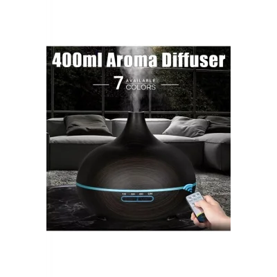 BUĞZ Ultrasonik ahşap desenli hava nemlendirici kumandalı aroma difüzörü 550 ml 7 renk led