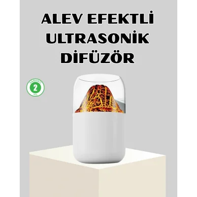 BUĞZ Ultrasonik Alev Efektli Aromaterapi Difüzörü USB Şarjlı ve Otomatik Kapanma Özellikli