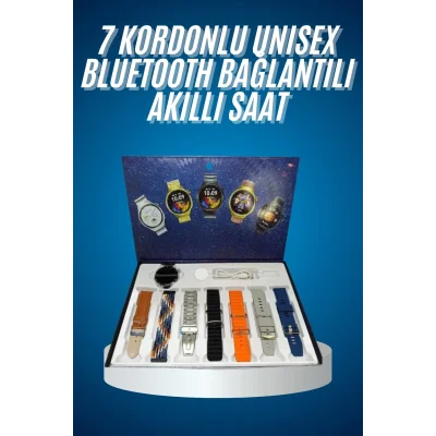  Unısex Yuvarlak Ekranlı 7 Kordonlu Akıllı Saat GPS Destekli Çoklu Kordon Seçeneği