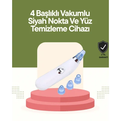 BUĞZ USB Destekli 4 Başlıklı Siyah Nokta Vakum Cihazı – Gözenek Temizleyici ve Cilt Yenileyici Bakım Aleti