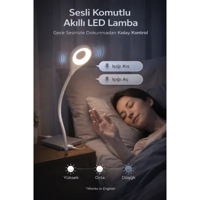 BUĞZ USB Girişli Sesli Komut Özellikli Akıllı LED Lamba Esnek Bükülebilir Masa ve Gece Lambası