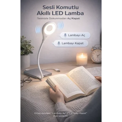 BUĞZ USB Girişli Sesli Komut Özellikli Akıllı LED Lamba Esnek Bükülebilir Masa ve Gece Lambası