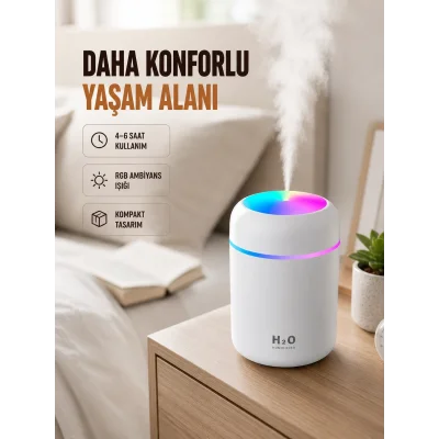 BUĞZ USB Girişli Taşınabilir Mini Nemlendirici 300ml Su Hazneli