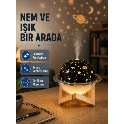BUĞZ USB Projeksiyon Gece Lambası ve Hava Nemlendirici – Aromaterapi Destekli, Taşınabilir Mini