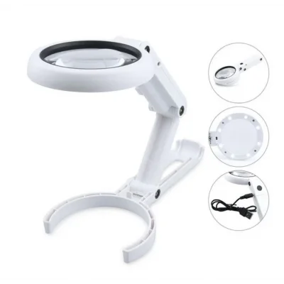 BUĞZ Usb Şarj Edilebilir Katlanabilir 3.510x Büyüteç 8 Ledli Masa Ve Eliçin  Taşınabilir Büyüteç Fs90rc