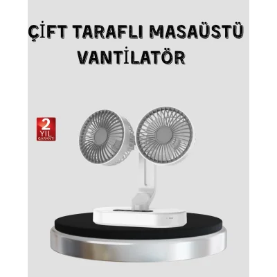 BUĞZ USB Şarjlı Çift Kafalı Vantilatör – 720° Döner Başlık ve Sessiz Çalışma Özelliği