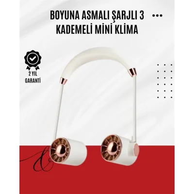  USB Şarjlı Katlanabilir Boyun Fanı | 3 Kademeli, Sessiz ve Taşınabilir Tasarım