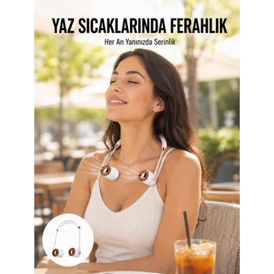 BUĞZ USB Şarjlı Katlanabilir Boyun Fanı | 3 Kademeli, Sessiz ve Taşınabilir Tasarım Yeni Nesil