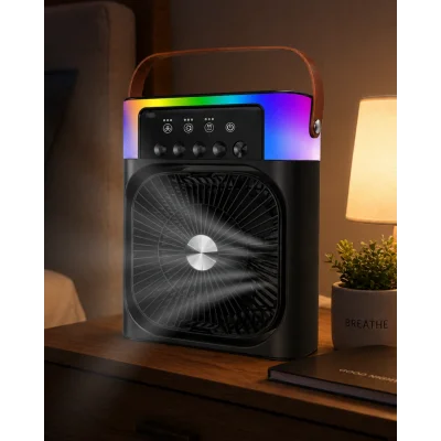 BUĞZ USB Şarjlı Masaüstü Sprey Fan Taşınabilir Serinletici RGB Işıklı Mini Klima