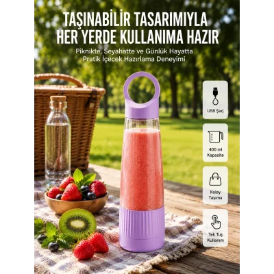 BUĞZ USB Şarjlı Taşınabilir Smoothie Blender 400 ml