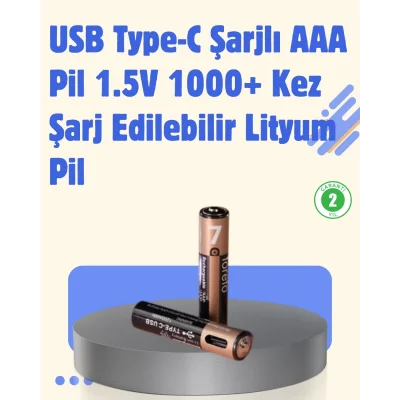 BUĞZ USB Type-C Şarjlı AAA Lityum Pil 1000+ Şarj Döngüsü ile Uzun Ömür