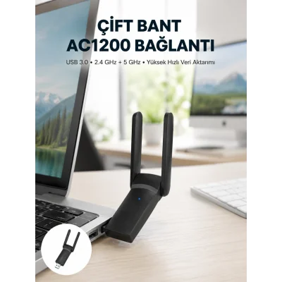 BUĞZ USB WiFi Adaptör – 1200 Mbps Hız