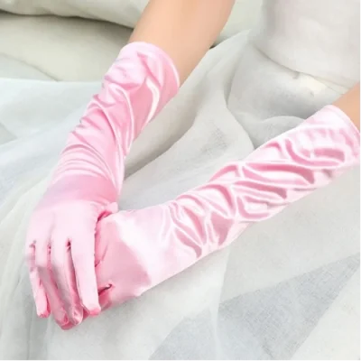  Uzun Boy Ekstra Parlak Saten Eldiven Pembe Renk