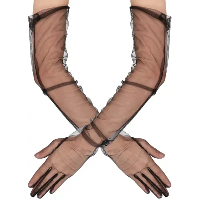 BUĞZ Uzun Boy Likralı Siyah Yetişkin Mega Tül Eldiven