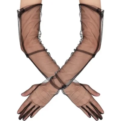  Uzun Boy Likralı Siyah Yetişkin Mega Tül Eldiven