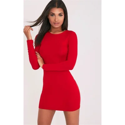 BUĞZ Uzun Kollu Mini Kırmızı Elbise