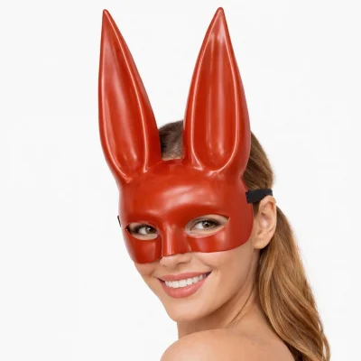BUĞZ Uzun Kulaklı Kırmızı Lüks Tavşan Maskesi